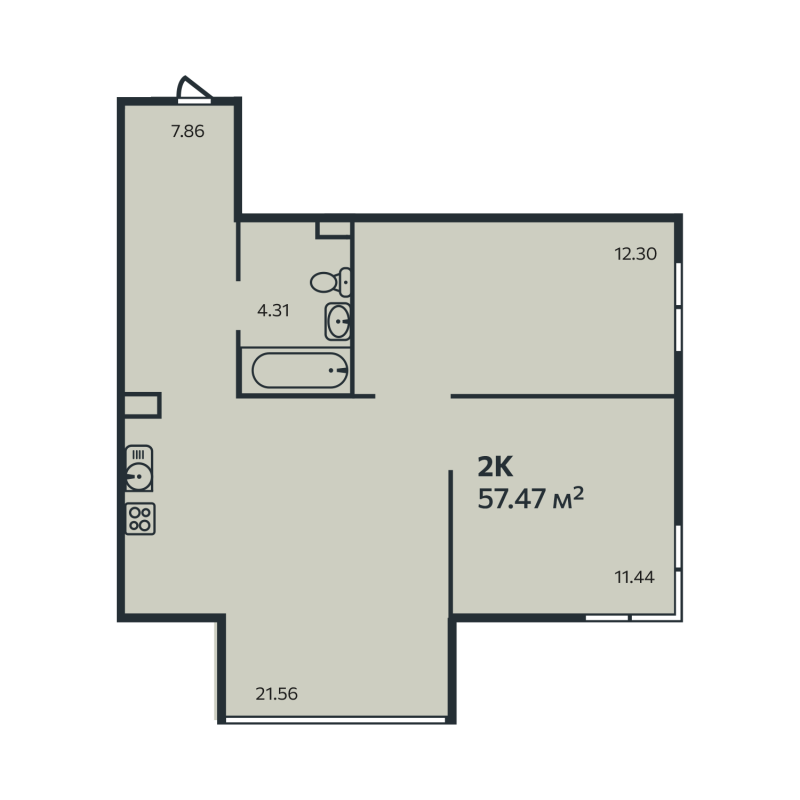 3-комнатная (Евро) квартира, 57.47 м² в ЖК "Эдельвейс Выборг" - планировка, фото №1