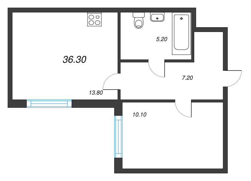 1-комнатная квартира, 36.2 м² в ЖК "Монография" - планировка, фото №1
