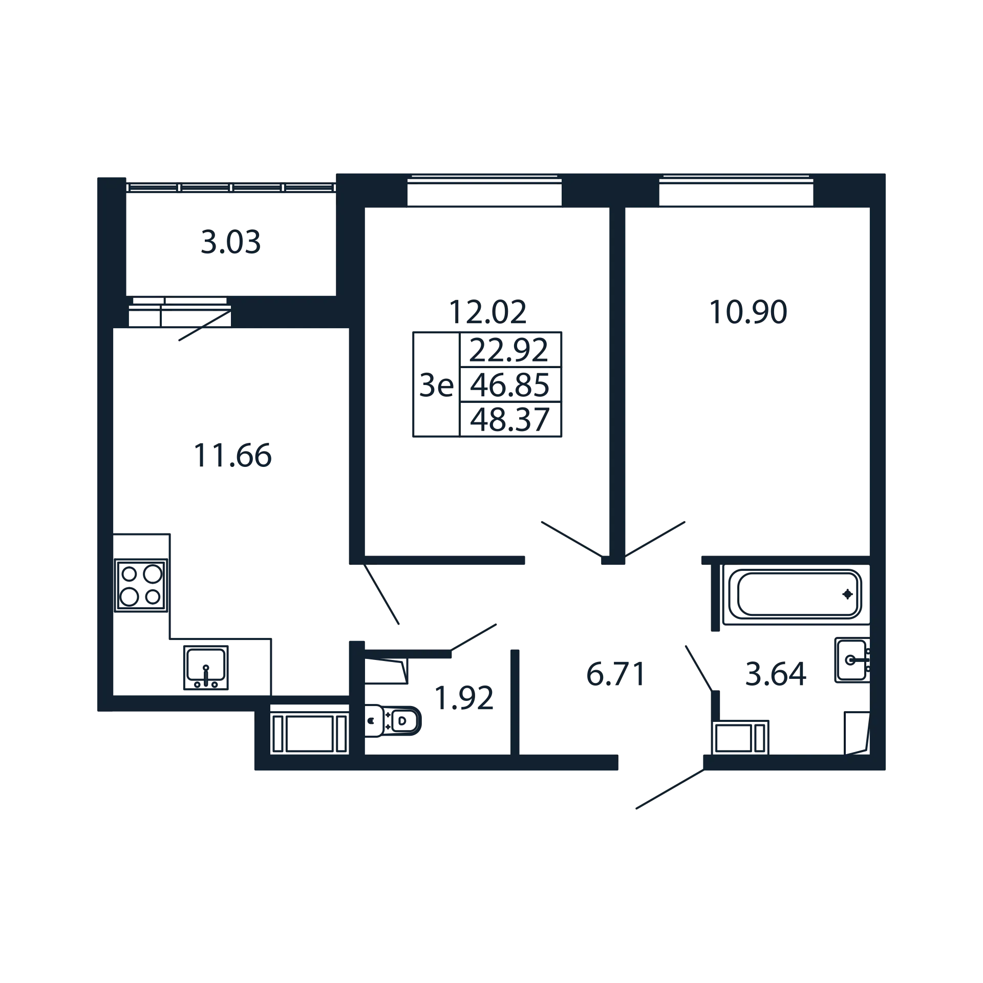 2-комнатная квартира, 46.85 м² в ЖК "Полис ЛАВрики" - планировка, фото №1