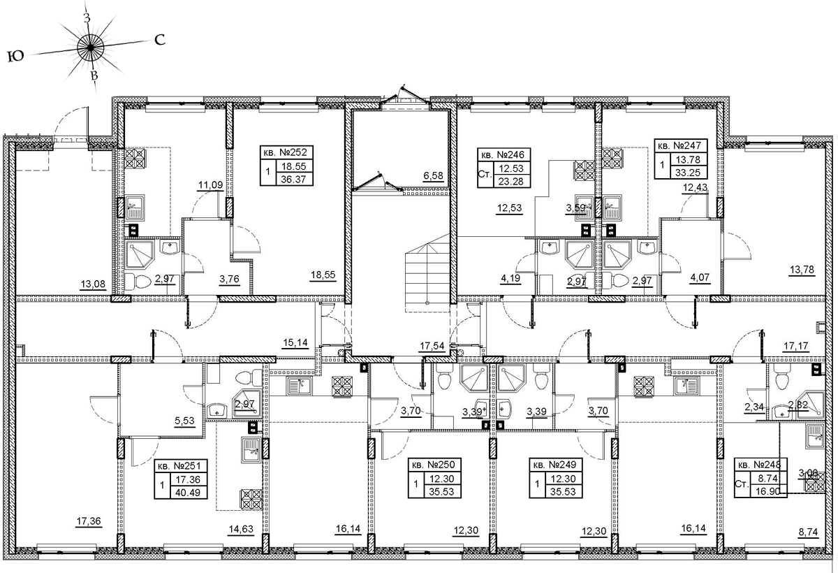 2-комнатная (Евро) квартира, 35.53 м² в ЖК "Верево-сити" - планировка этажа