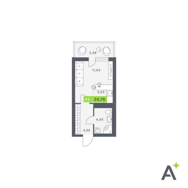 Квартира-студия, 25.38 м² в ЖК "Аквилон Verba" - планировка, фото №1