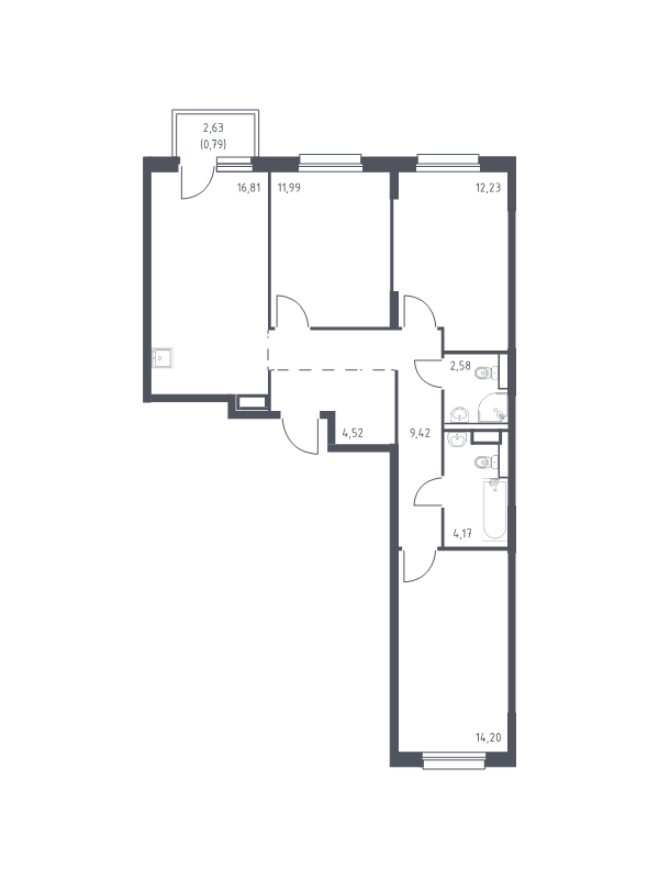 4-комнатная (Евро) квартира, 76.71 м² в ЖК "Новые Лаврики" - планировка, фото №1