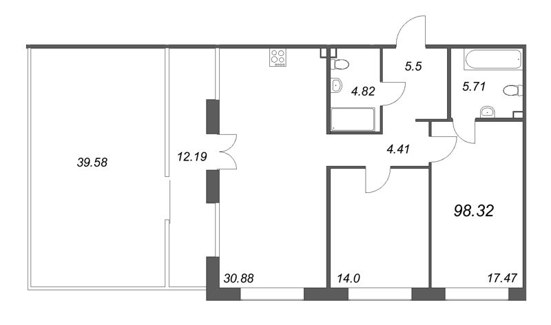 3-комнатная (Евро) квартира, 135.62 м² в ЖК "17/33 Петровский остров" - планировка, фото №1