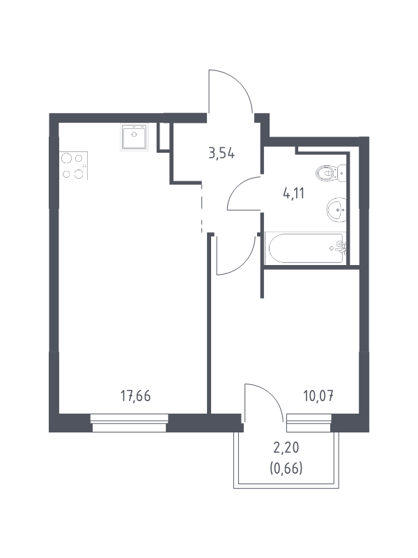 2-комнатная (Евро) квартира, 36.04 м² в ЖК "Невская Долина" - планировка, фото №1