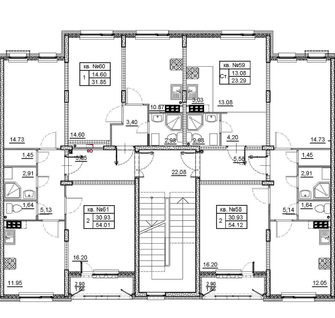 2-комнатная квартира, 55.8 м² - планировка этажа