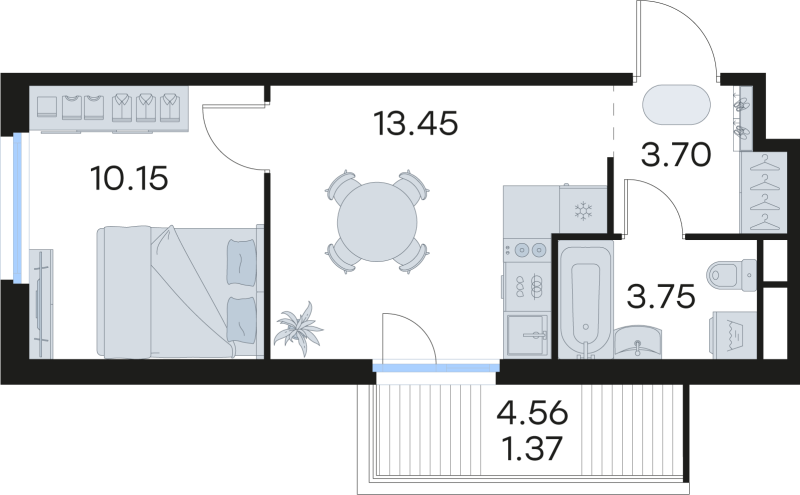 1-комнатная квартира, 32.42 м² в ЖК "GloraX Парголово" - планировка, фото №1