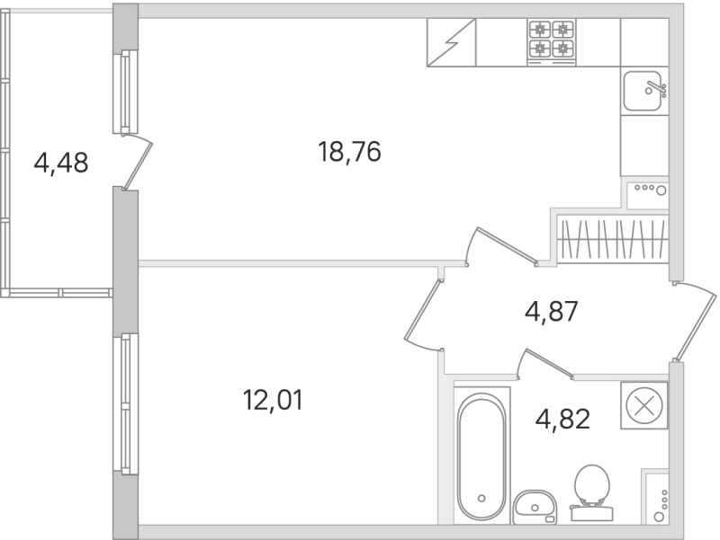 2-комнатная (Евро) квартира, 40.46 м² в ЖК "Ясно.Янино" - планировка, фото №1