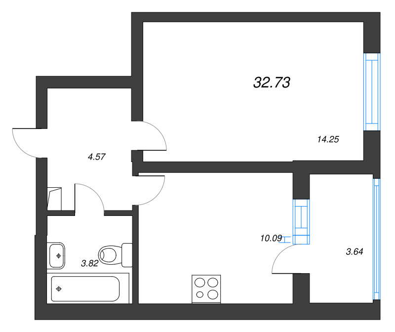 1-комнатная квартира, 32.73 м² в ЖК "Любоград" - планировка, фото №1