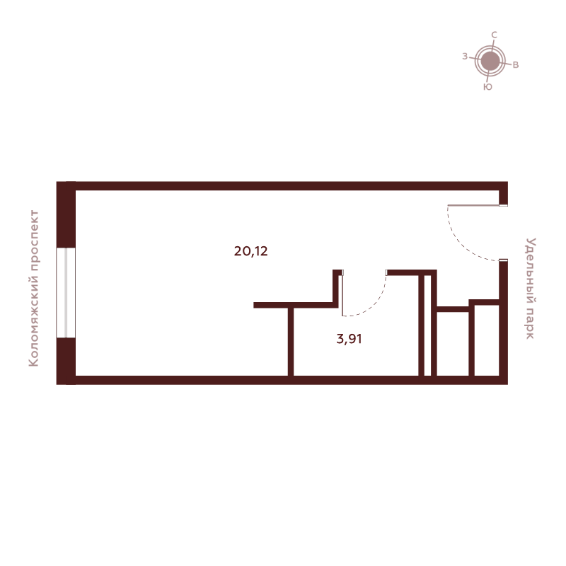 Квартира-студия, 24.03 м² в ЖК "Saan" - планировка, фото №1