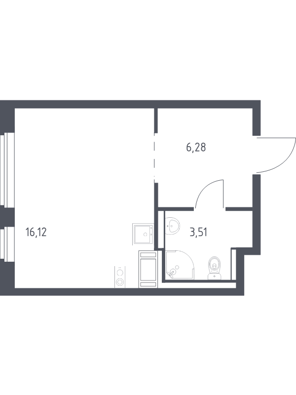 Квартира-студия, 25.91 м² - планировка, фото №1