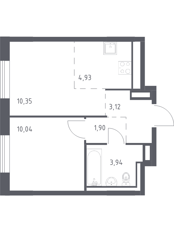 2-комнатная (Евро) квартира, 34.28 м² в ЖК "Квартал Лаголово" - планировка, фото №1