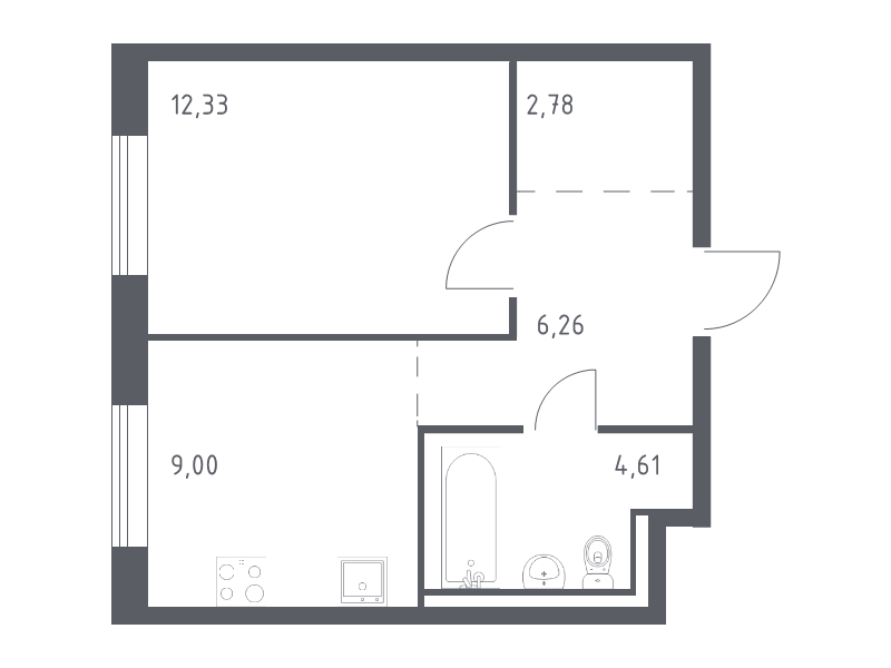 1-комнатная квартира, 34.98 м² в ЖК "Квартал Лаголово" - планировка, фото №1