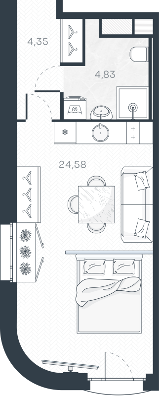 Квартира-студия, 34.32 м² в ЖК "MONODOM-ART" - планировка, фото №1