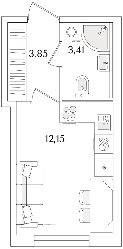 Квартира-студия, 19.41 м² в ЖК "Кинопарк" - планировка, фото №1
