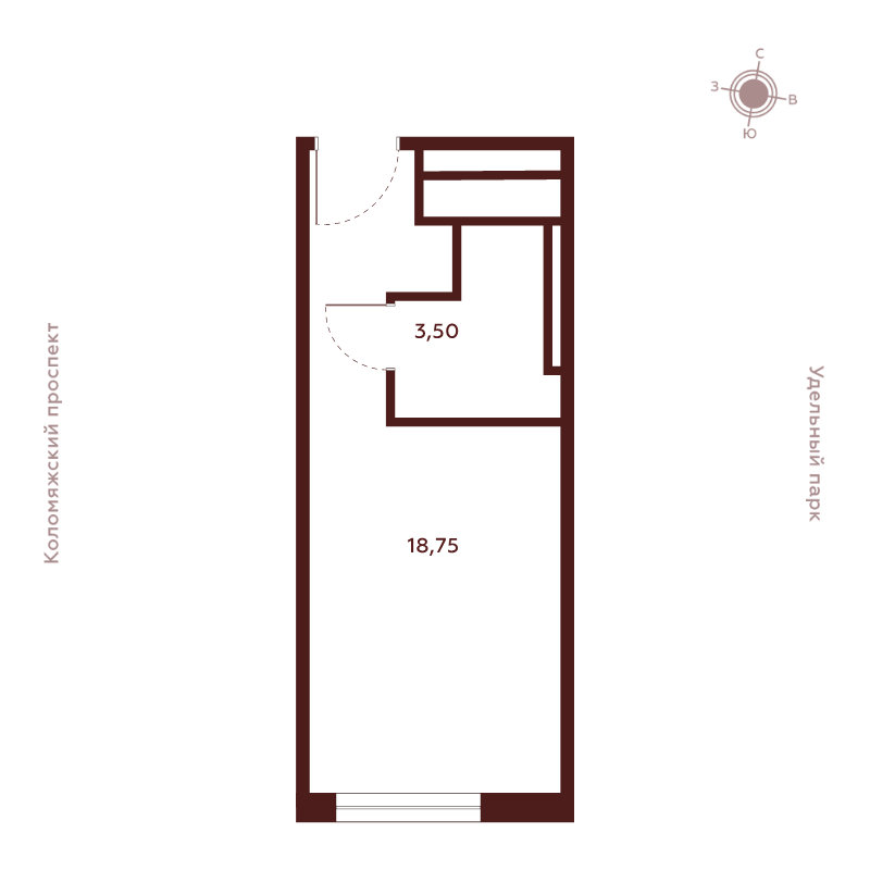 Квартира-студия, 22.25 м² в ЖК "Saan" - планировка, фото №1