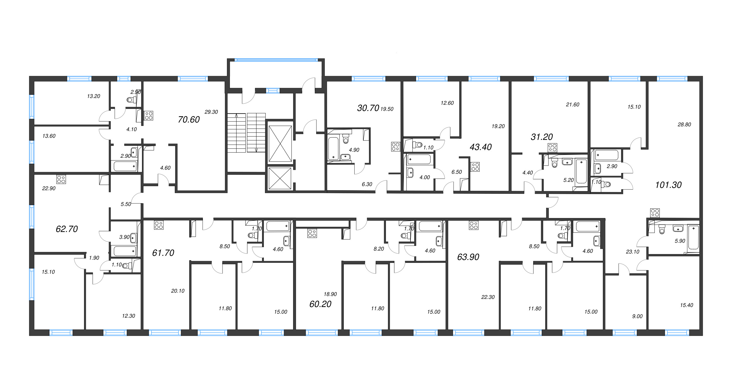 Квартира-студия, 30.7 м² в ЖК "Руднева 15" - планировка этажа