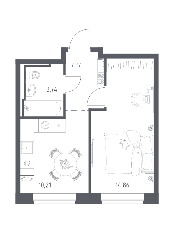 1-комнатная квартира, 32.95 м² в ЖК "Живи! В Рыбацком" - планировка, фото №1