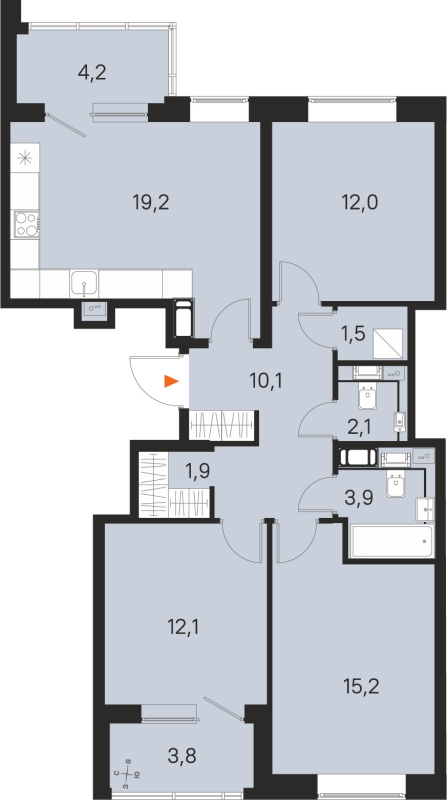 4-комнатная (Евро) квартира, 78 м² в ЖК "М36" - планировка, фото №1