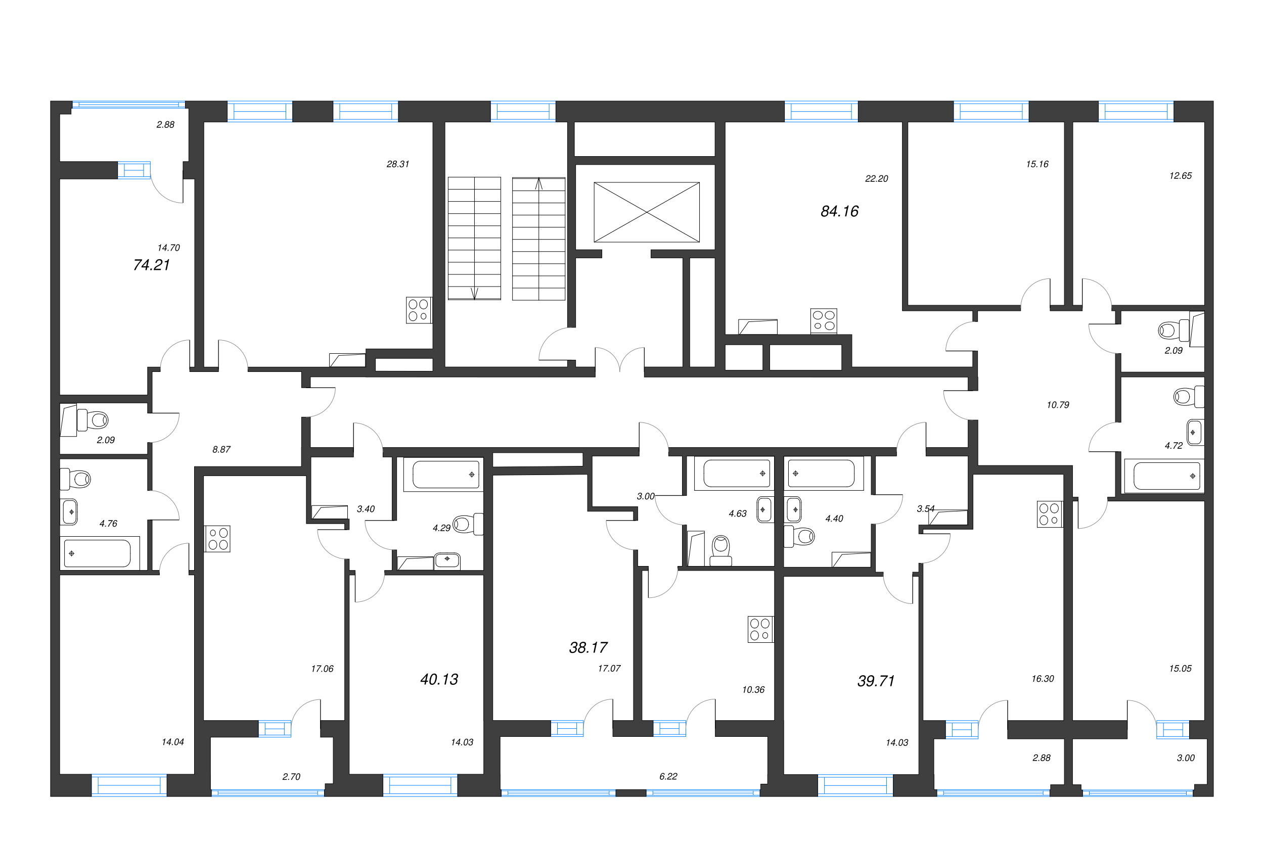 4-комнатная (Евро) квартира, 84.16 м² - планировка этажа
