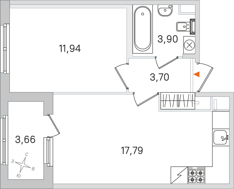 2-комнатная (Евро) квартира, 37.33 м² в ЖК "Дубровский" - планировка, фото №1