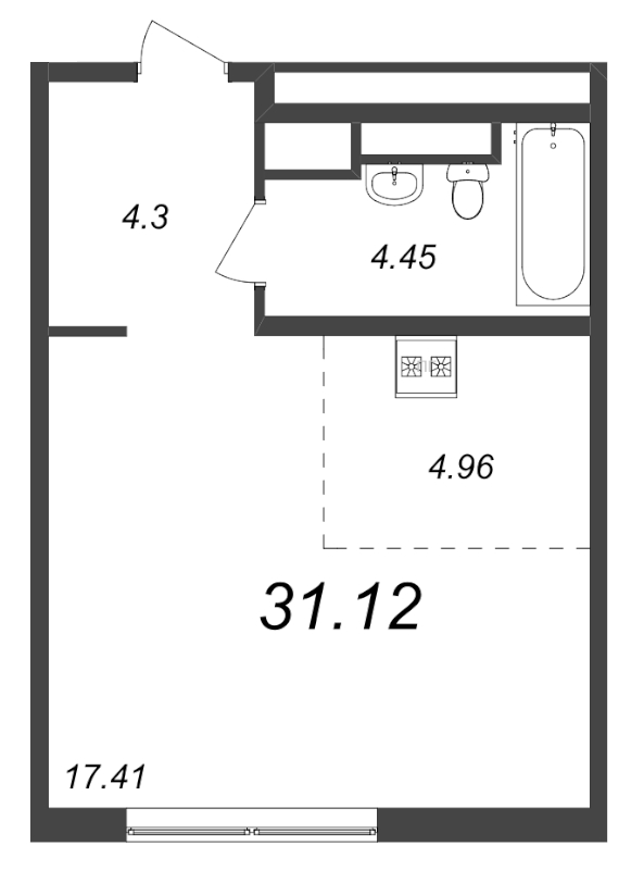 Квартира-студия, 31.12 м² - планировка, фото №1