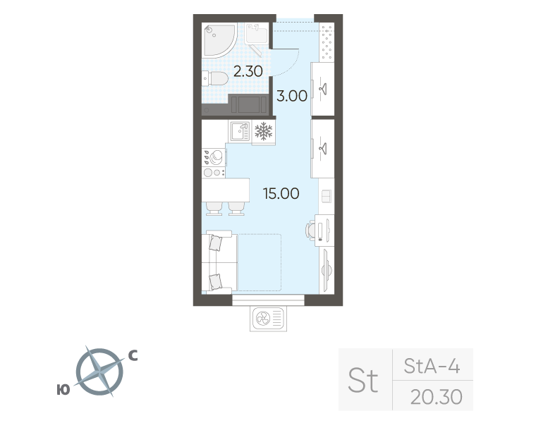 Квартира-студия, 20.3 м² в ЖК "Ручьи" - планировка, фото №1