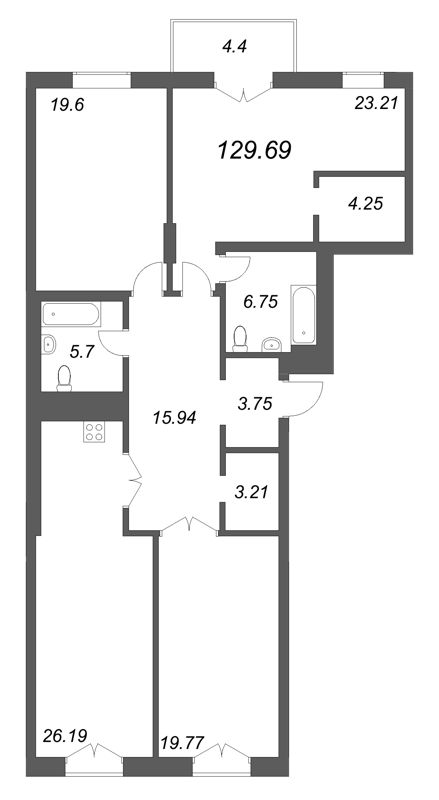 4-комнатная (Евро) квартира, 129.69 м² в ЖК "Фонтанка 130" - планировка, фото №1