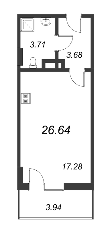 Квартира-студия, 27.3 м² в ЖК "WINGS апартаменты на Крыленко" - планировка, фото №1