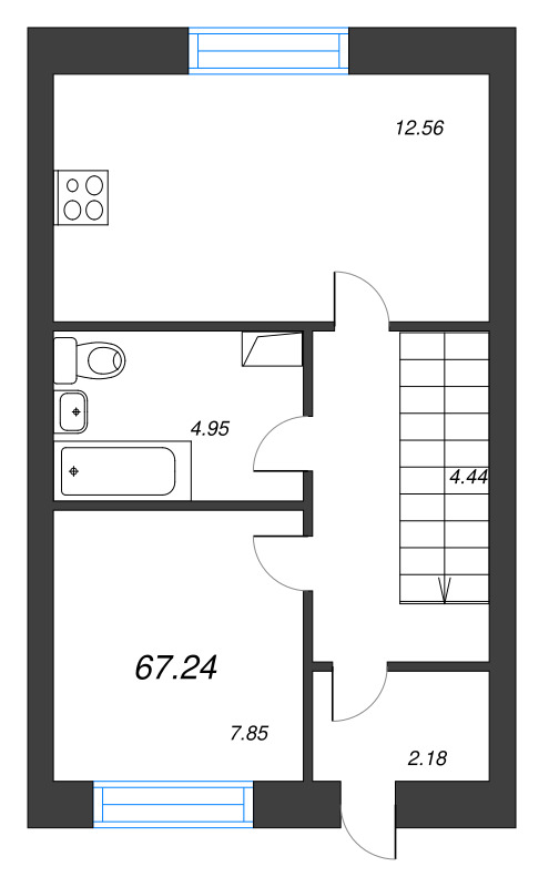3-комнатная квартира, 67.24 м² в ЖК "Фёдоровское" - планировка, фото №1