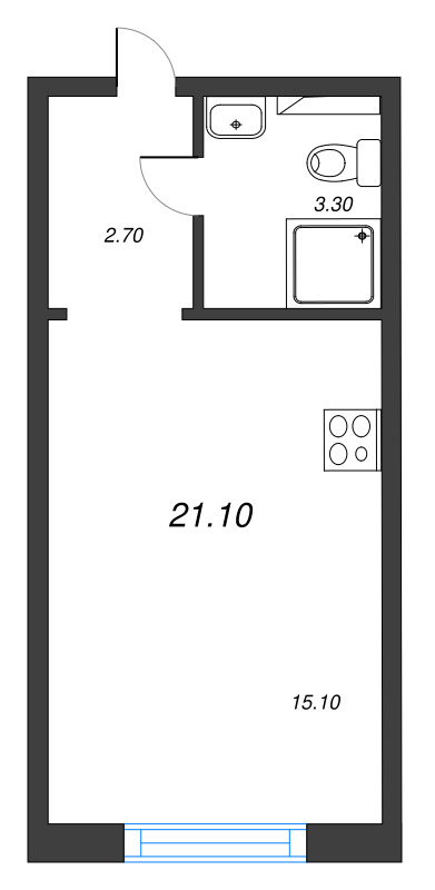 Квартира-студия, 21.1 м² в ЖК "Зеркальный ручей" - планировка, фото №1