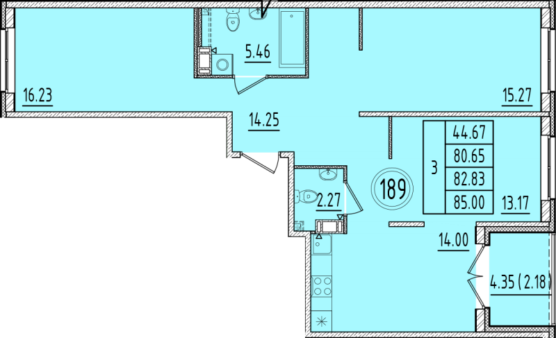 3-комнатная квартира, 80.65 м² в ЖК "Образцовый квартал 6.4" - планировка, фото №1
