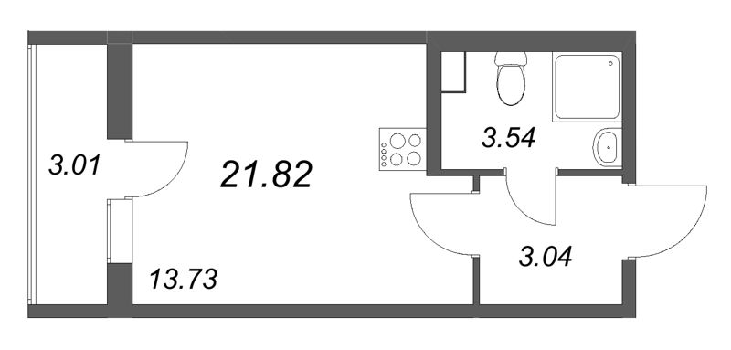 Квартира-студия, 21.82 м² в ЖК "Кинопарк" - планировка, фото №1