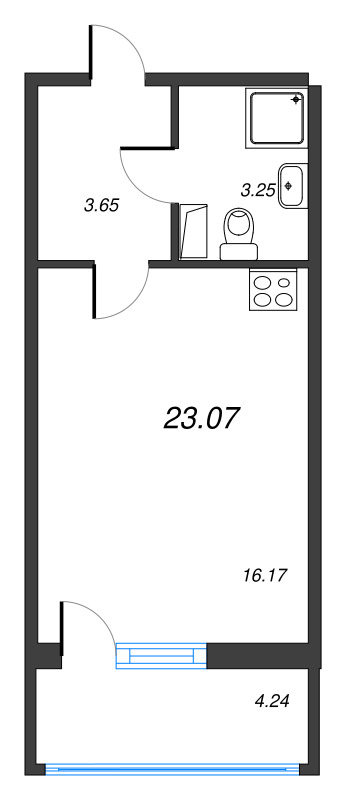 Квартира-студия, 23.07 м² в ЖК "Полис ЛАВрики" - планировка, фото №1