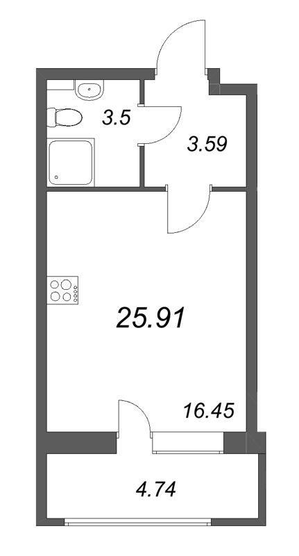 Квартира-студия, 25.91 м² в ЖК "Аквилон РекаПарк" - планировка, фото №1