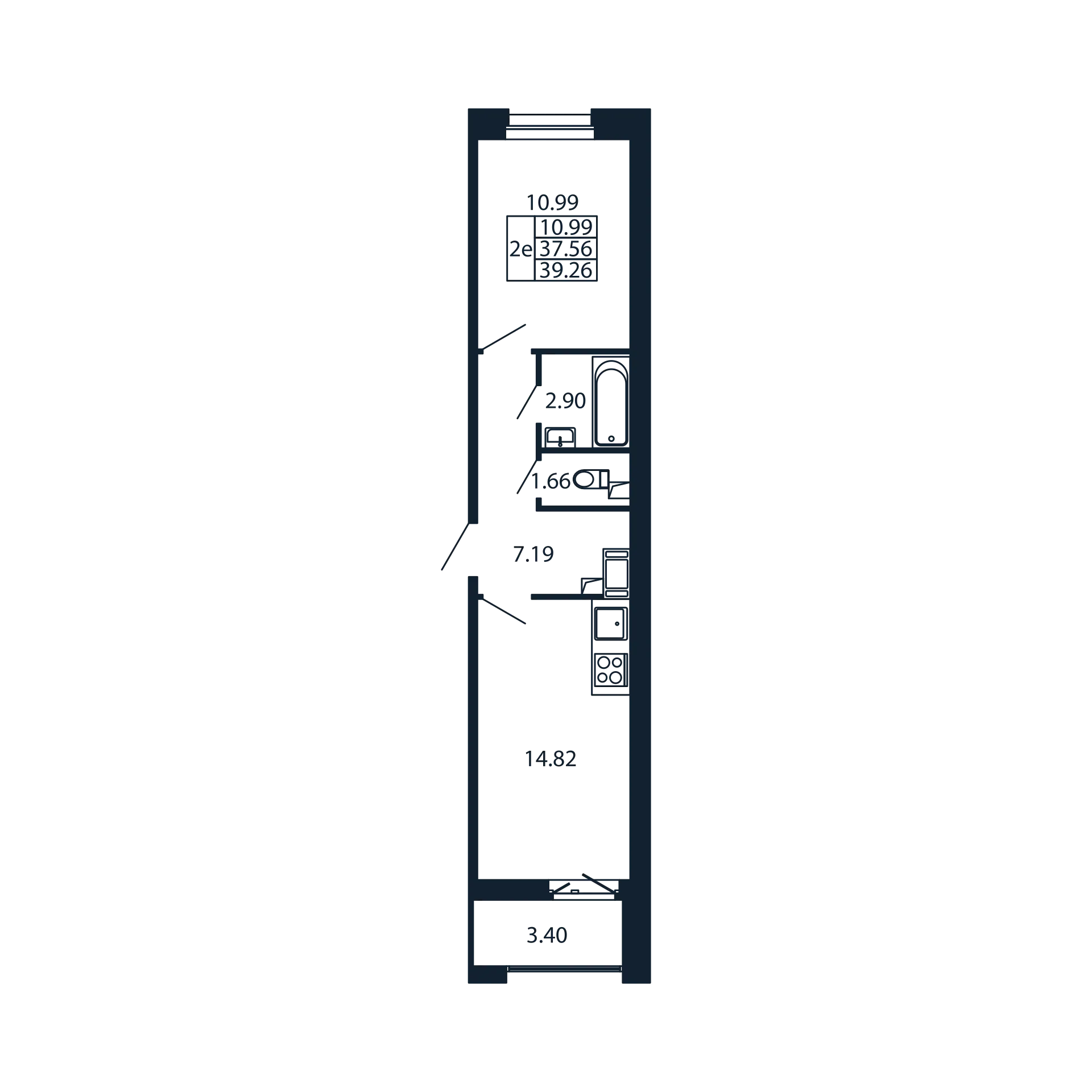 2-комнатная (Евро) квартира, 37.56 м² в ЖК "Полис Новоселье" - планировка, фото №1