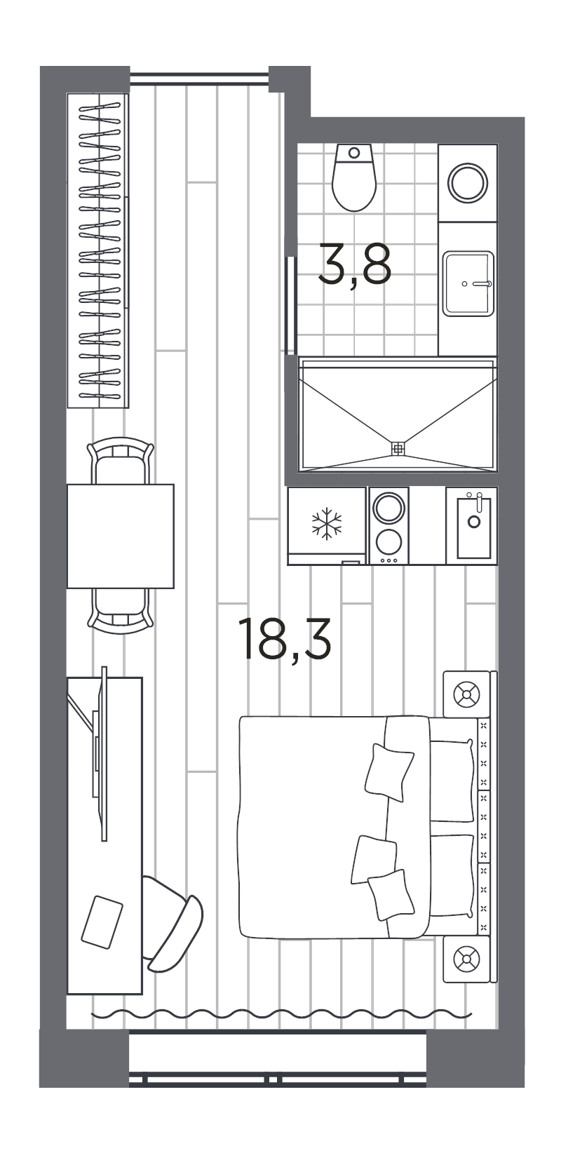Квартира-студия, 22.1 м² в ЖК "Industrial Avenir" - планировка, фото №1
