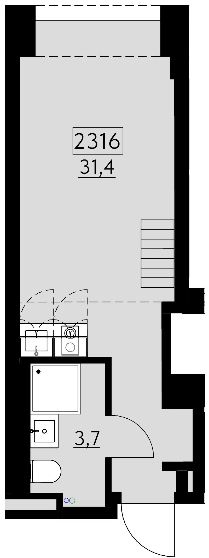 2-комнатная (Евро) квартира, 31.4 м² в ЖК "Авеню на Карповке" - планировка, фото №1