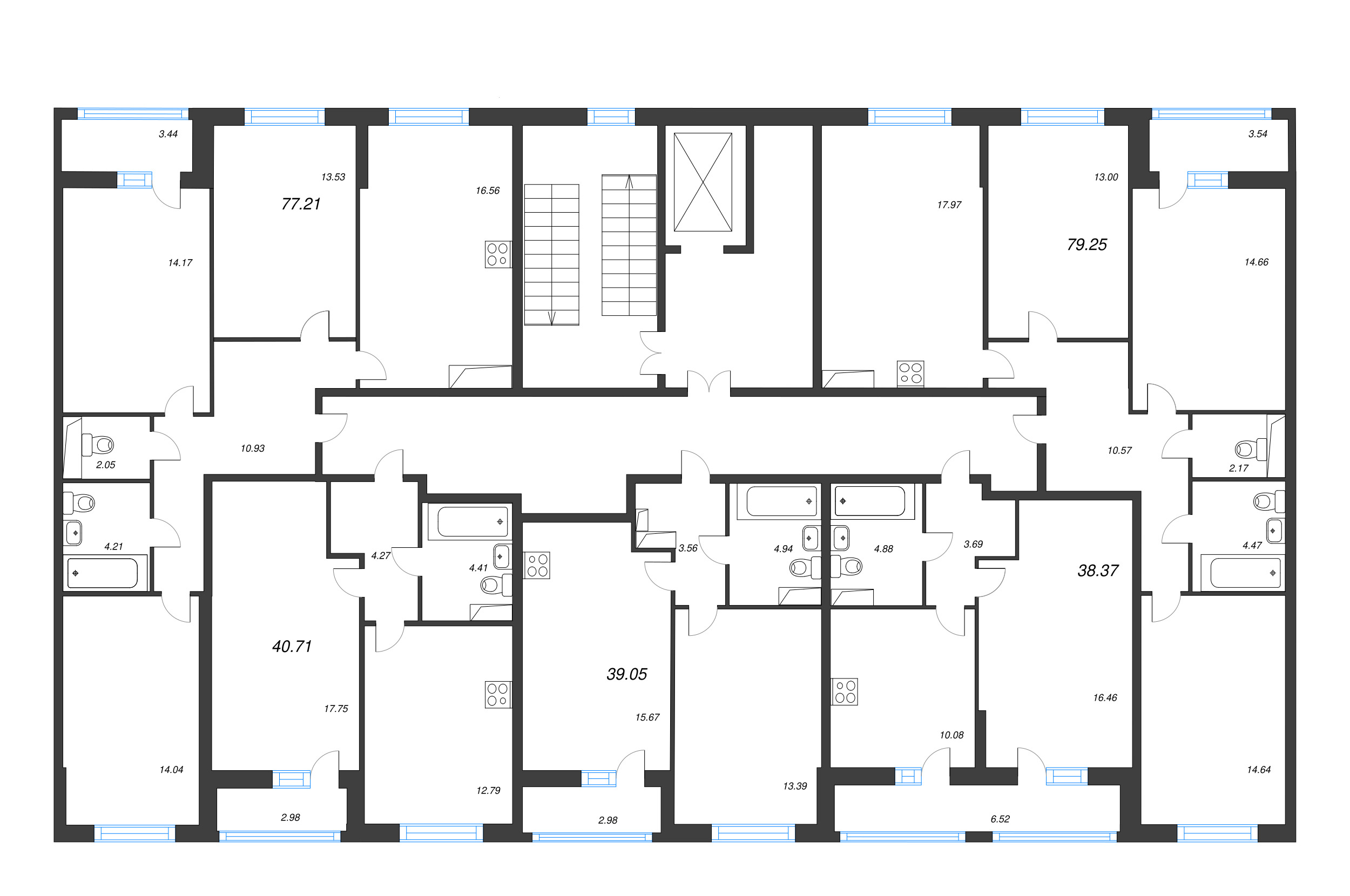 4-комнатная (Евро) квартира, 77.21 м² - планировка этажа