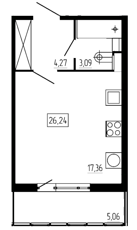 Квартира-студия, 26.24 м² - планировка, фото №1