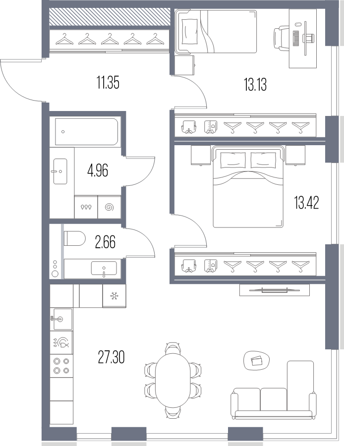 3-комнатная (Евро) квартира, 72.82 м² в ЖК "Легенда у моря" - планировка, фото №1