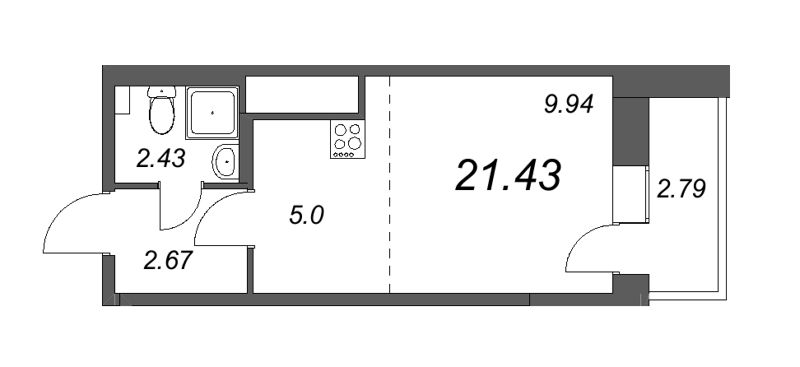 Квартира-студия, 21.43 м² - планировка, фото №1