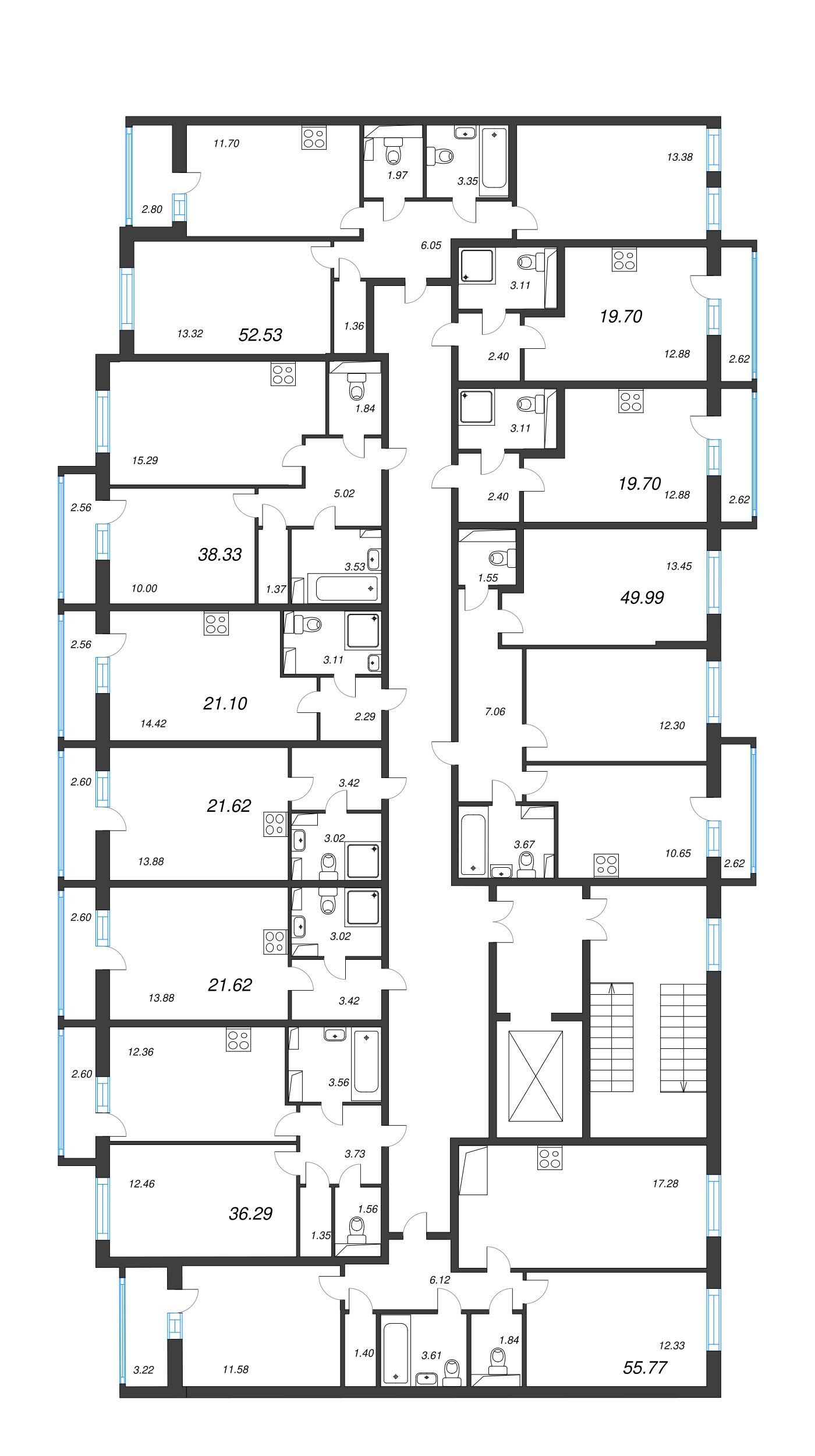Квартира-студия, 19.7 м² в ЖК "Кинопарк" - планировка этажа