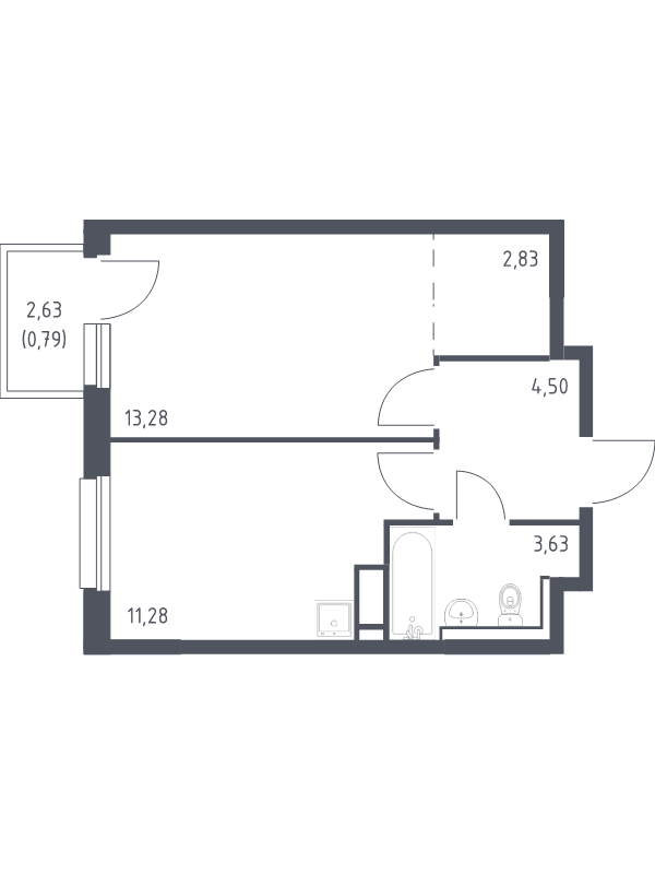 1-комнатная квартира, 36.31 м² в ЖК "Новые Лаврики" - планировка, фото №1