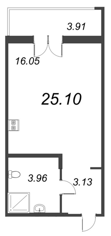 Квартира-студия, 25.1 м² в ЖК "Рождественский квартал" - планировка, фото №1
