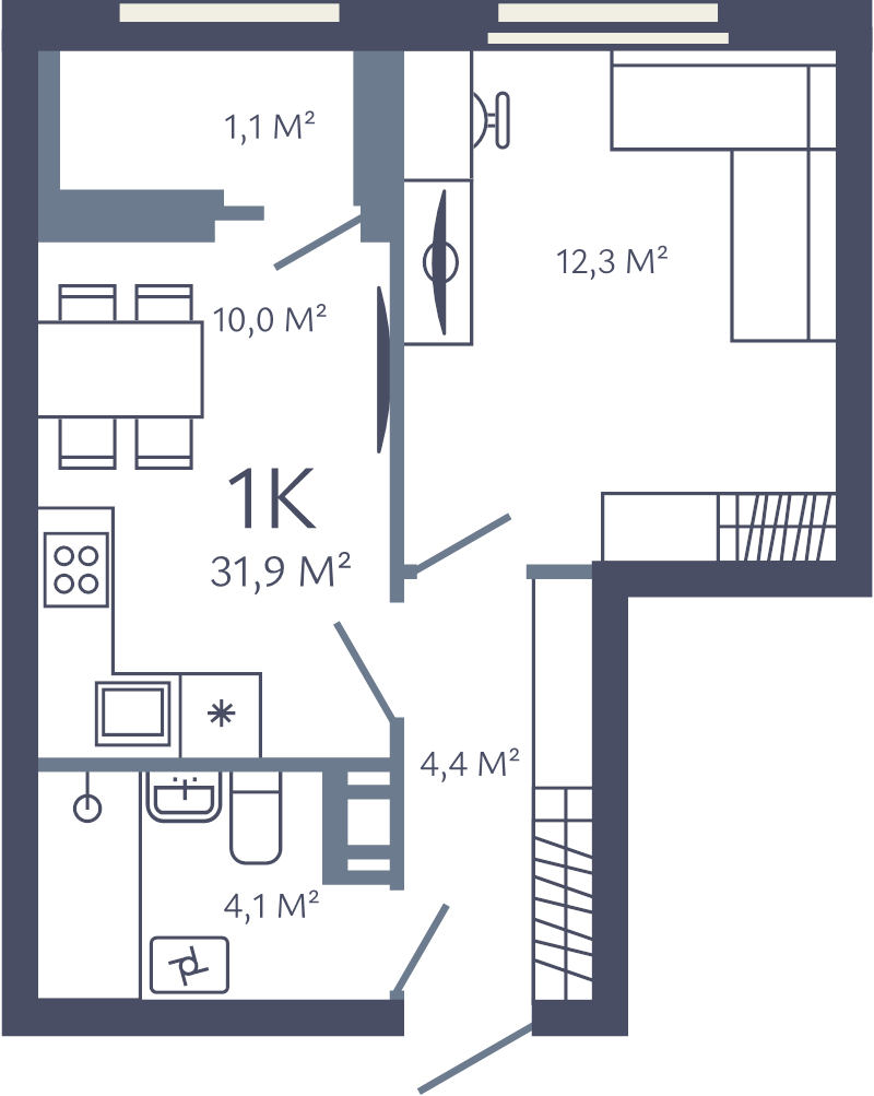 1-комнатная квартира, 31.9 м² в ЖК "Лендлер" - планировка, фото №1