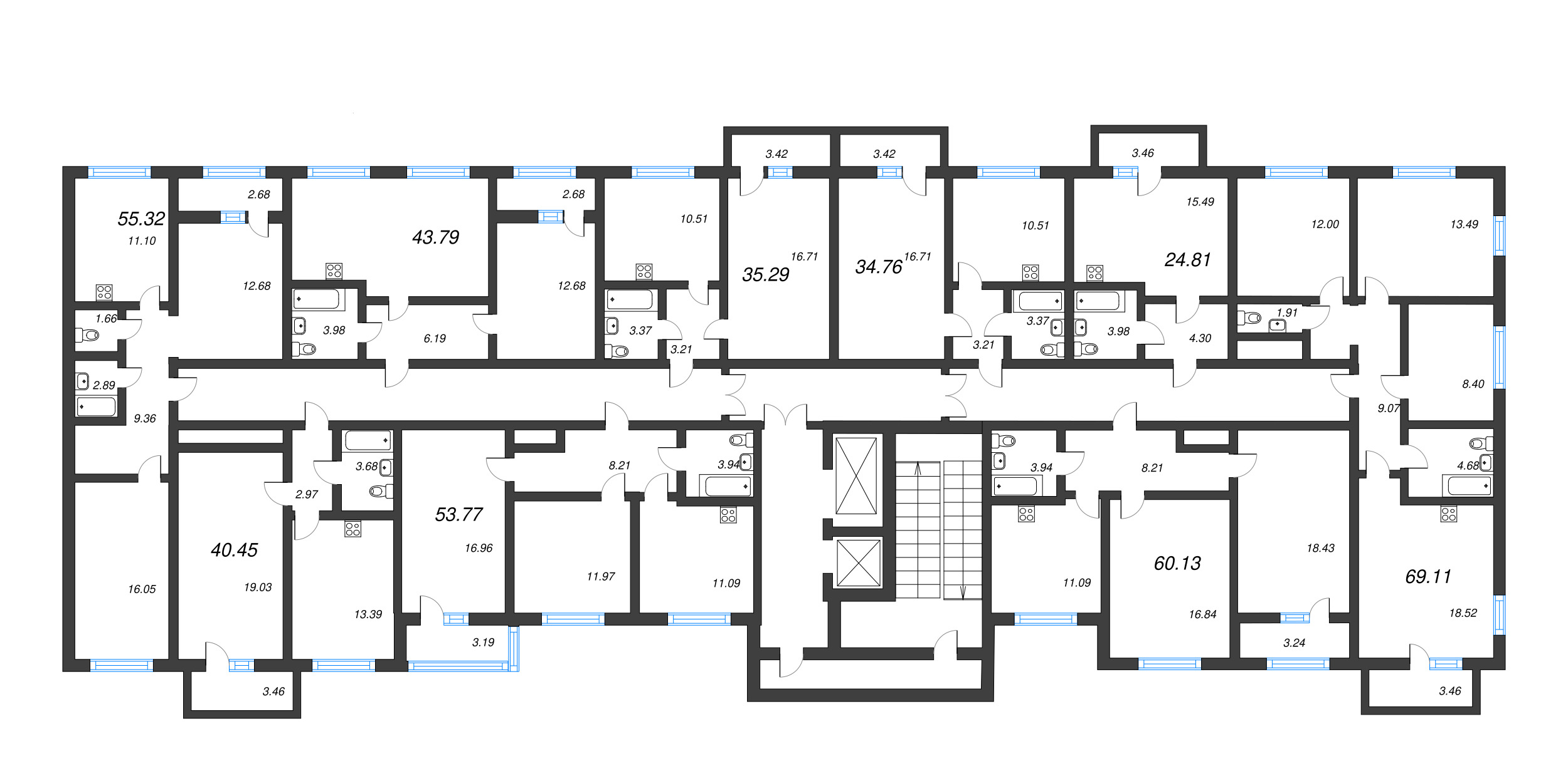 1-комнатная квартира, 35.29 м² - планировка этажа