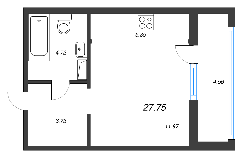 Квартира-студия, 27.75 м² - планировка, фото №1