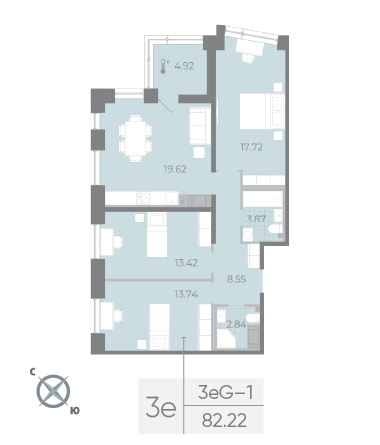 4-комнатная (Евро) квартира, 82.22 м² в ЖК "Морская набережная. SeaView" - планировка, фото №1