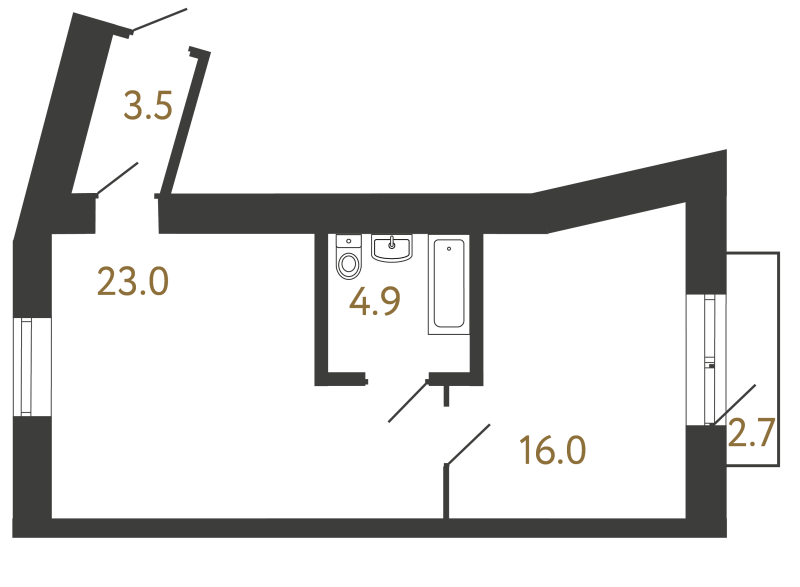2-комнатная (Евро) квартира, 50.1 м² в ЖК "Типография" - планировка, фото №1