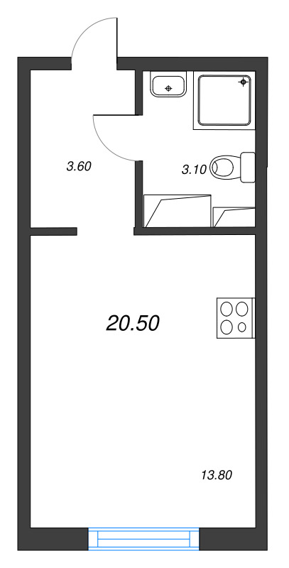Квартира-студия, 20.5 м² в ЖК "Ручьи" - планировка, фото №1